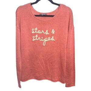 Marled Women's Coral Pink Stars & Stripes‎ Knit Sweater Size L